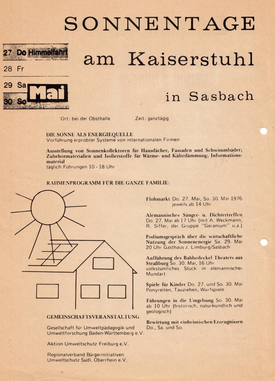 AKW, Atomkraftwerk, Wyhl, 1976, Protest, Sonnentage, sasbach, beginn, alternative, energien, Solarausstellung